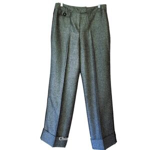 Larry Levine Gray Tweed Straight Leg Dress Pants Cuffed Lace Trim Trousers Sz 12
